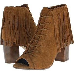 Steve Madden Newporte Fringe Western Ankle Bootie Chestnut Suede‎ Size 6 Boho